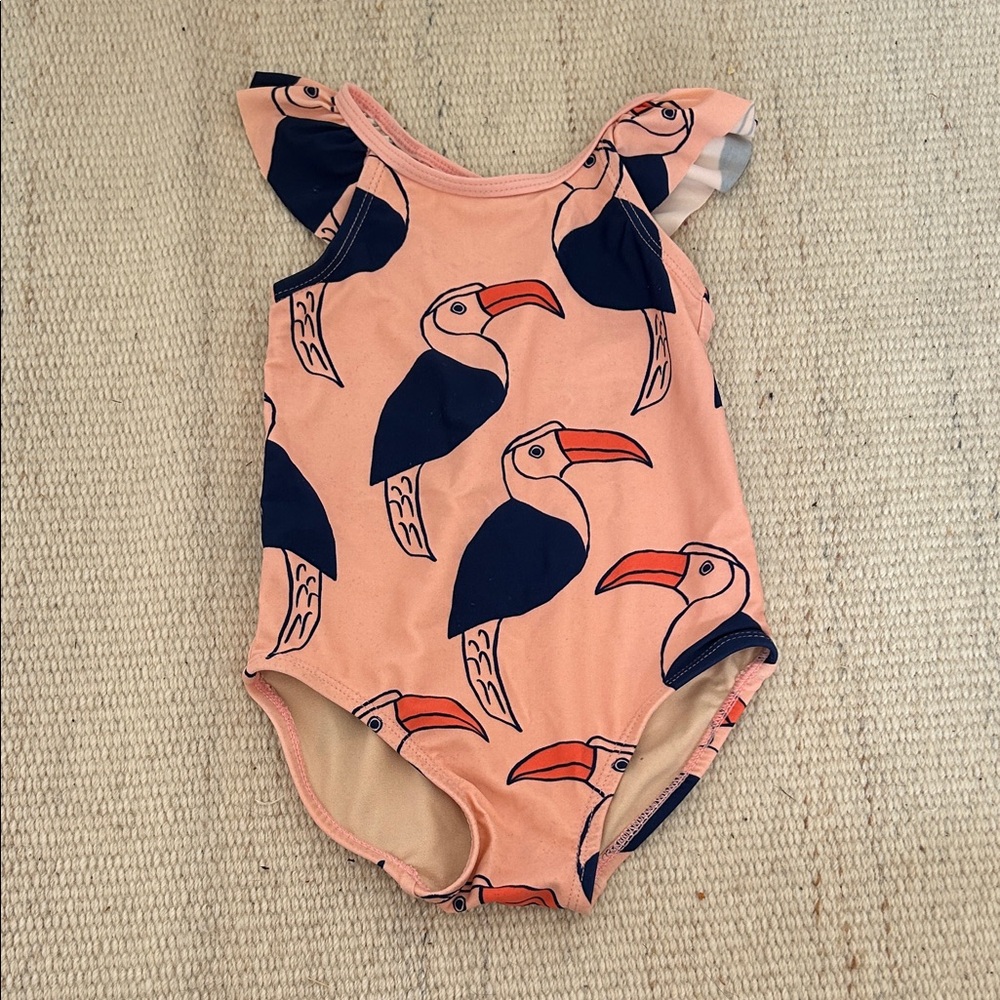 Kids Tea Collection Toucan Print Ruffle Sleeve Swimsuit